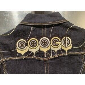 Denim Jean Jacket Cropped Coogi Australia Heavily Embroidered Junior Girl L NEW